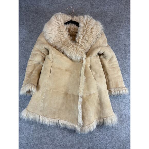 Vintage Mini A Ture Suede Shearling Coat Womens S Faux Fur Trim Winter Boho Y2K - Picture 1 of 8